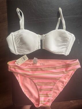 aerie PeachStriped bottom with white Too Gold and Brown Detail retails $55
